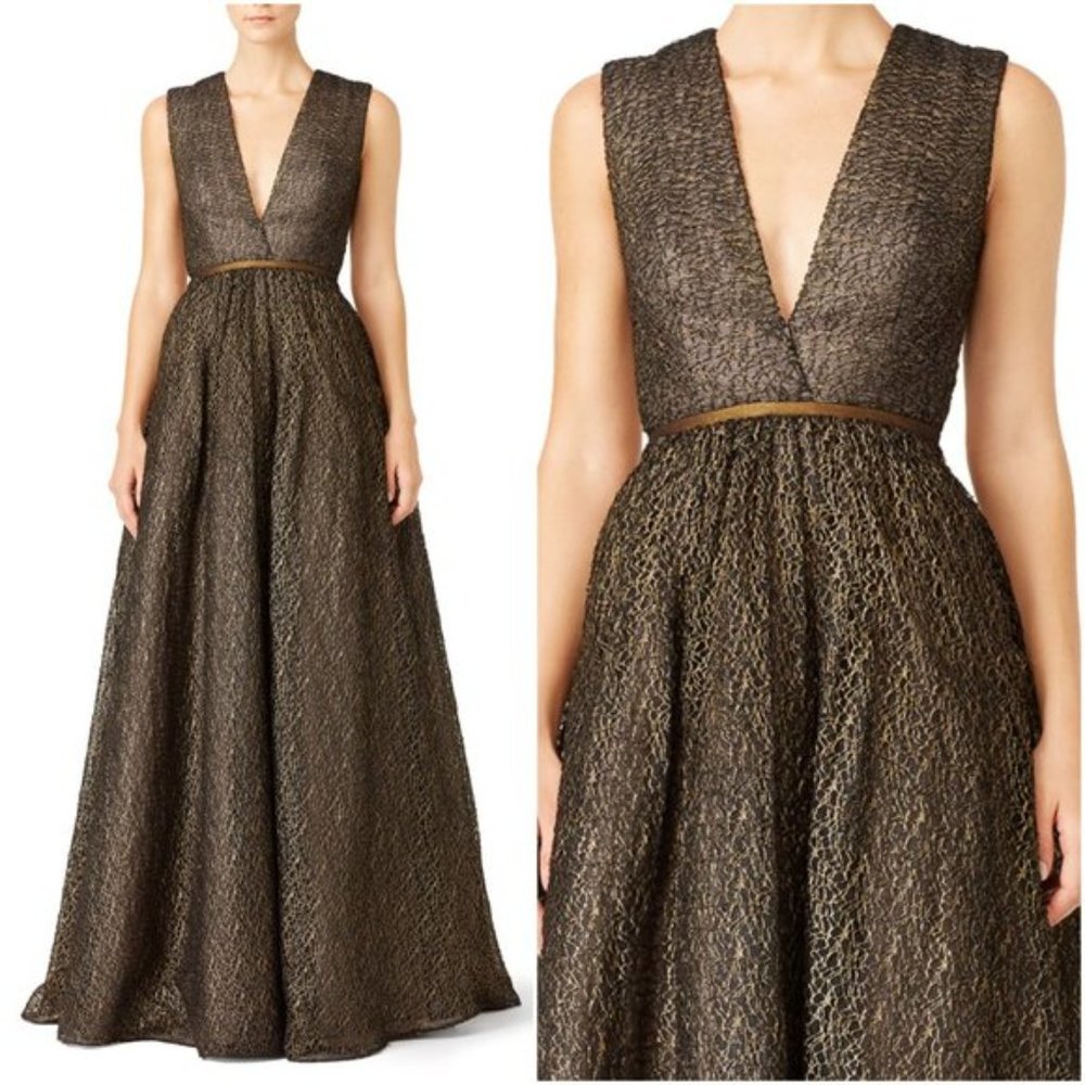 $998 ML MONIQUE LHUILLIER Black V-Neck Lace Ball Gown 0 XS Cinderella Cutout - Picture 9 of 10